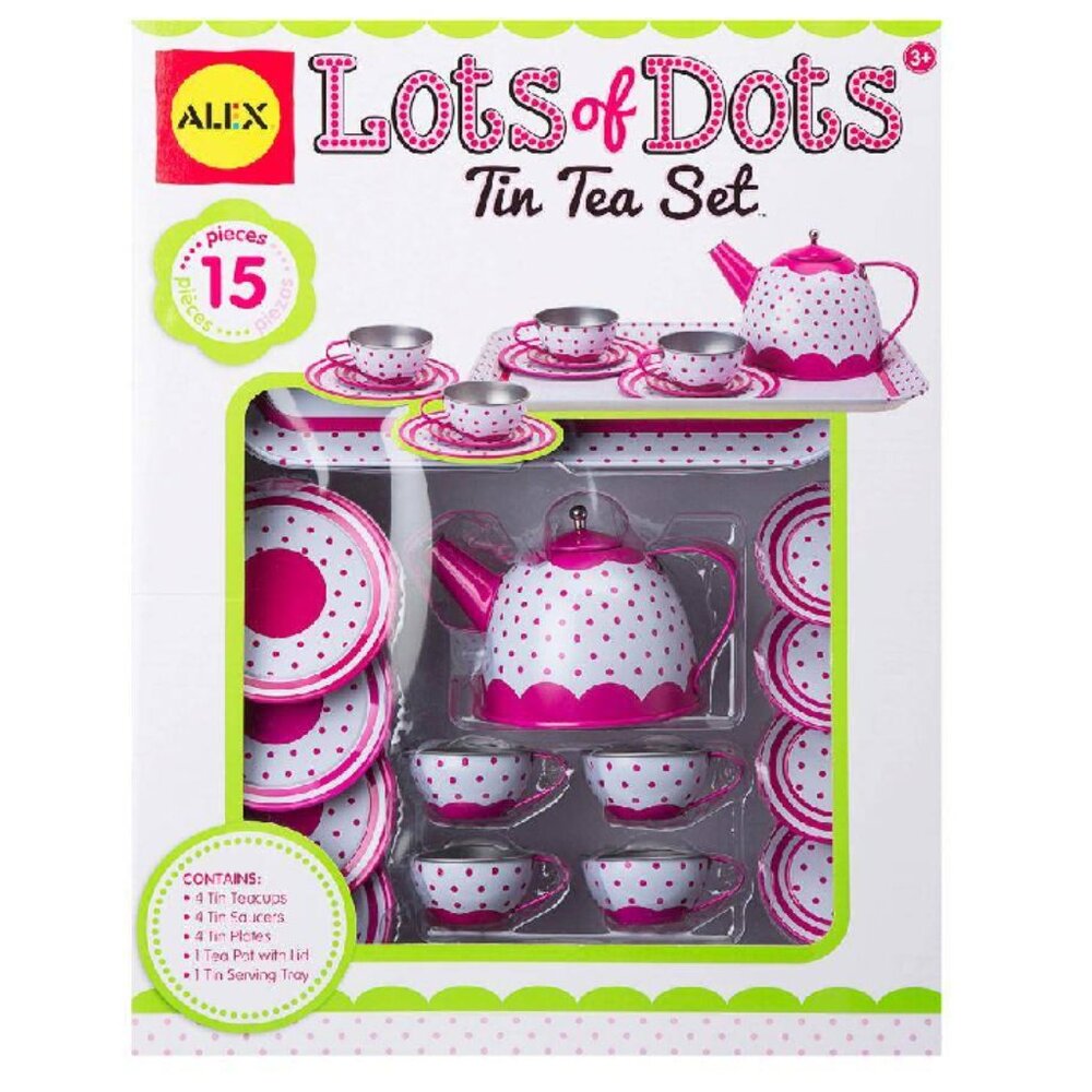 Alex Lots of Dots Tin Tea Set 15 Pcs New in Box For Age 3+